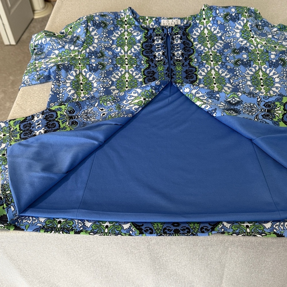 Joan Rivers Vintage Scroll Jersey Knit Blue and Green Floral Jacket SZM. - Picture 9 of 14